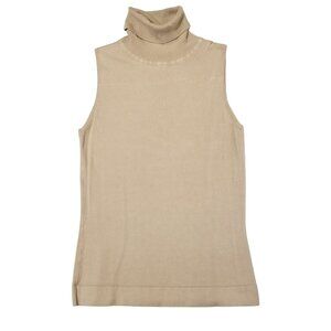 Vintage Beige Turtle Neck Sleeveless Tank Knit Top Small Essence